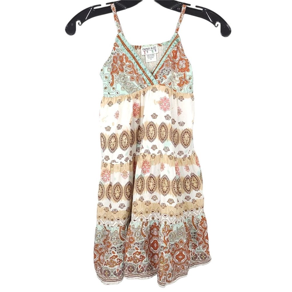 Funky Kids Spaghetti Strap Dress Top Girls Size 8 Satin Trim Brown Tan